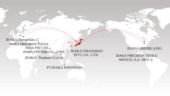 Domestic & overseas bases of IDAKA & CO., LTD., a trading company dealing in machines and tools.